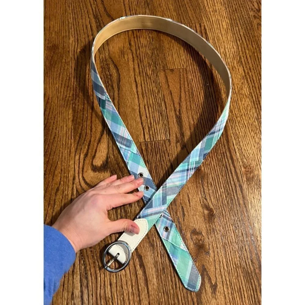 Talbots‎ | Blue Green Plaid Belt White Trim Sz XL